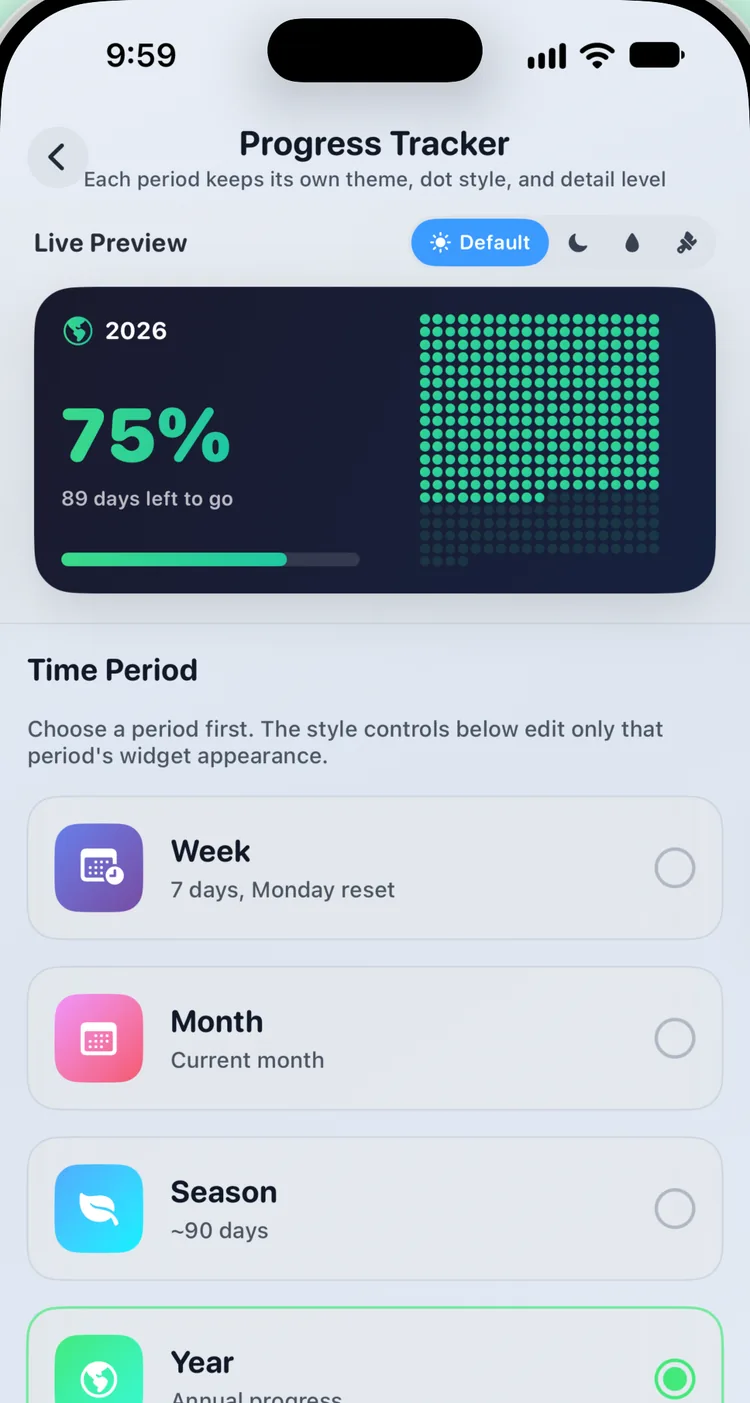 Styling the Progress Tracker widget in Widgetik on iPhone