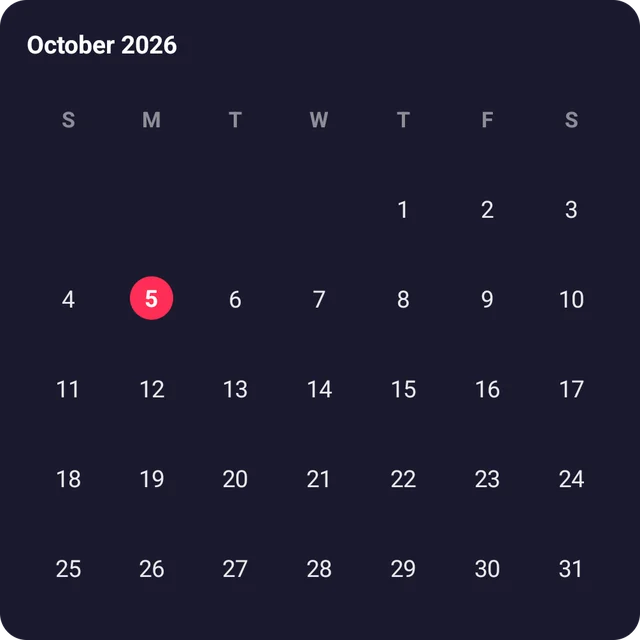 The month of October with today highlighted