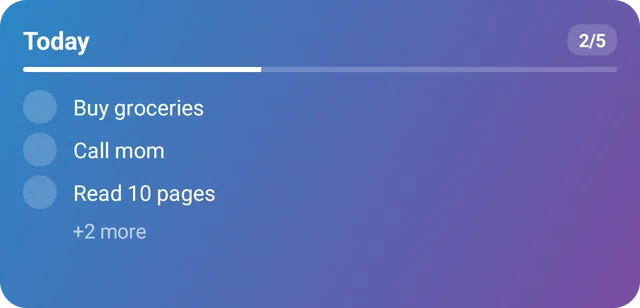 Today's tasks, two of five done