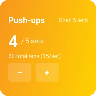 4 of 5 sets of push-ups, with minus and plus buttons