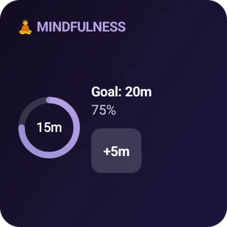 15 of 20 mindful minutes and a +5 minute button